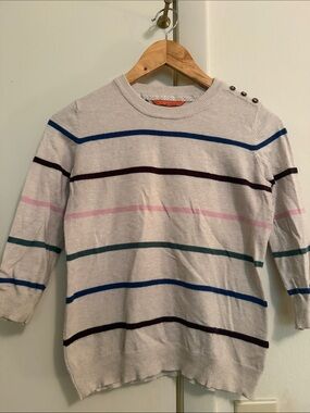 Modcloth Cream Crewneck Sweater with Multicolor Stripes